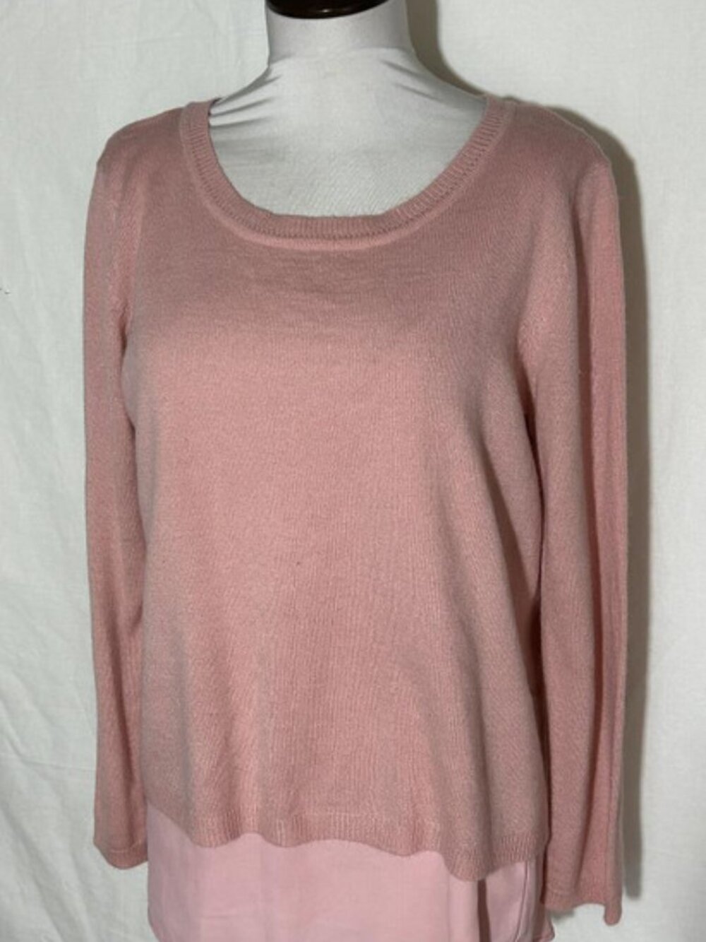 Pink Pullover Sweater Longer Chiffon Underliner Open Pleat Back sz Large